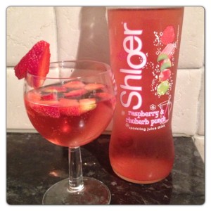 Shloer Raspberry and Rhubarb Punch with Strawberries