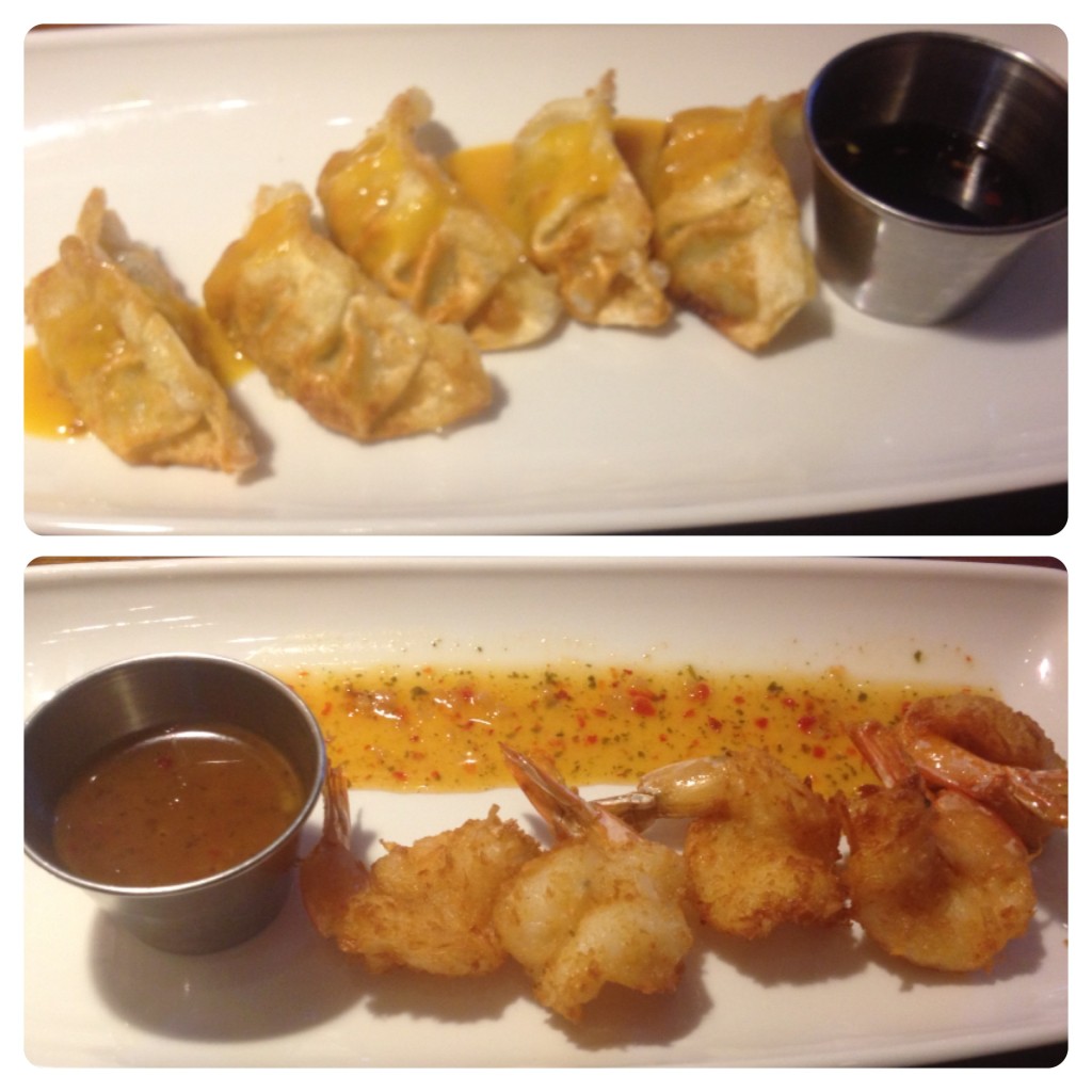 Chicken Potstickers and Crunchy Coconut Shrimp 