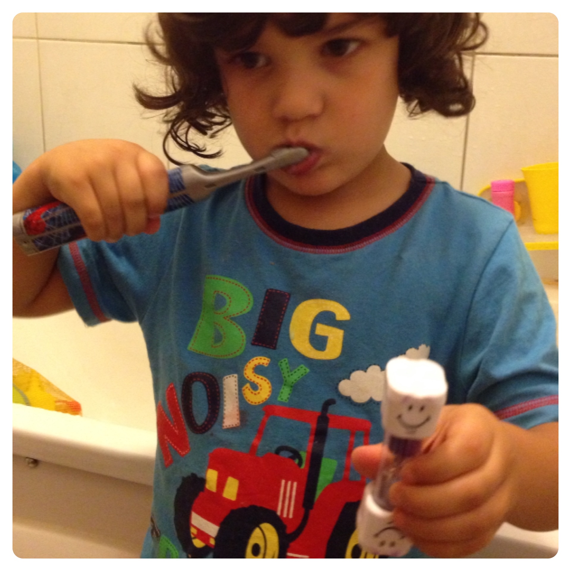 Little Man Brushing his Teeth