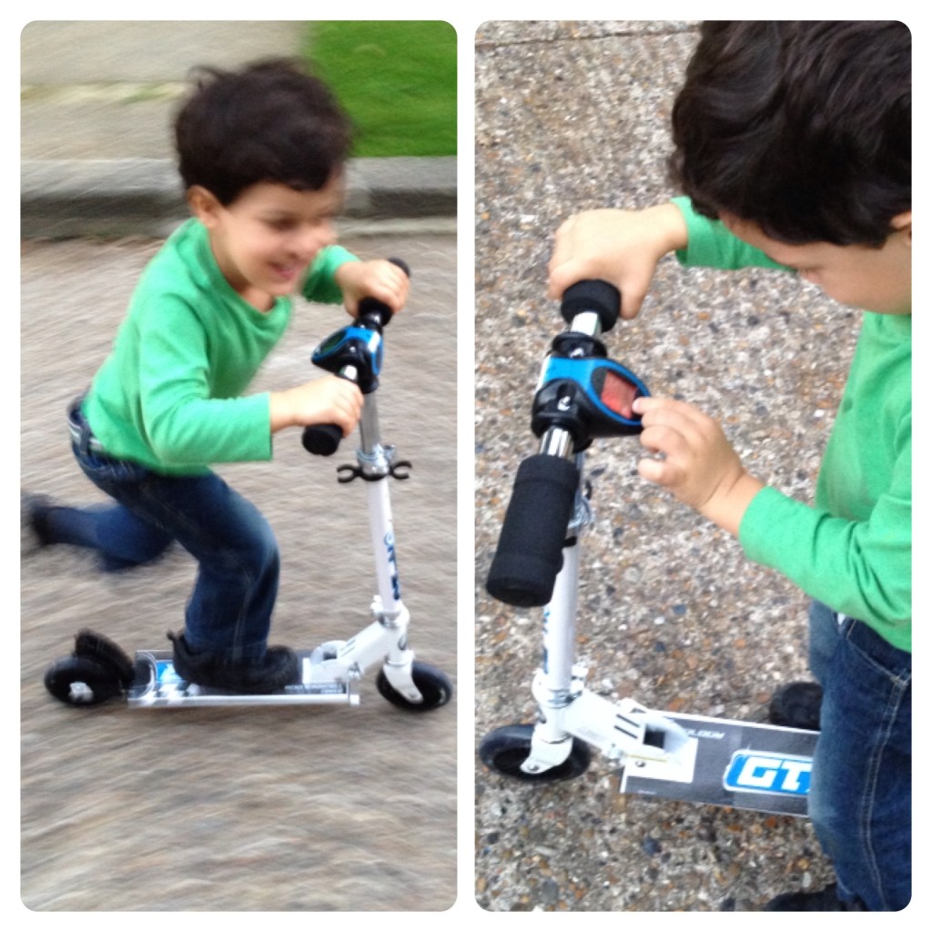 Little Man Riding Zinc GTX-R Scooter