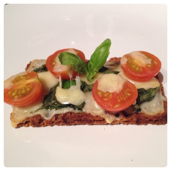 Grilled Cheese, Cherry Tomatoes and Basil on Ryvita Multigrain Crispbread