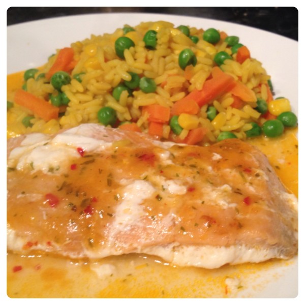 Wild Pink Salmon with Fragrant Golden Vegetable Rice