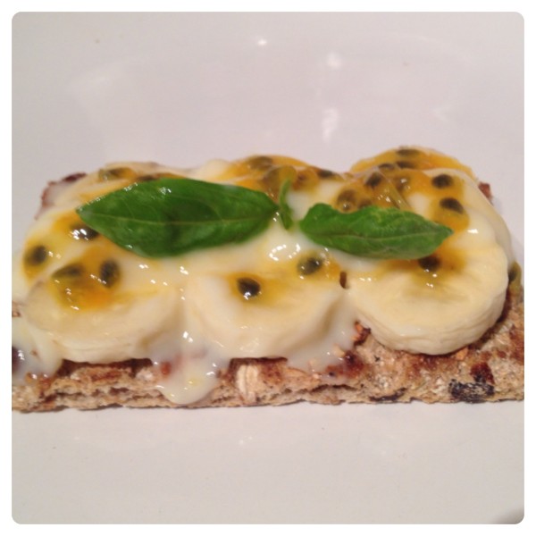 Ryvita Fruit Crunch with Sliced Banana, Cool Yoghurt, Basil, Passion Fruit and Honey