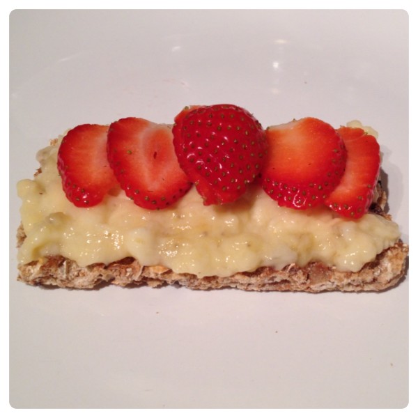 Ryvita Fruit Crunch with Mashed Banana and Sliced Strawberry