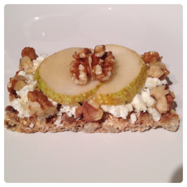 Goats Cheese, Pear, Honey and Walnut on Ryvita Fruit Crunch