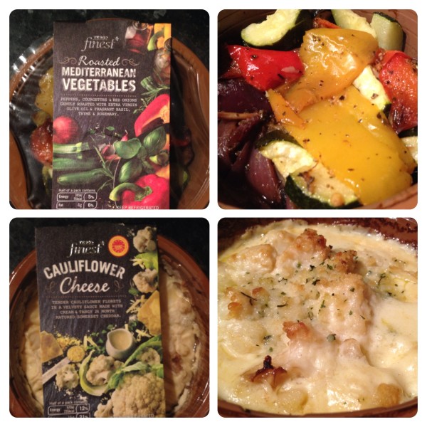 Tesco finest* sides: Roasted Mediterranean Vegetables and Cauliflower Cheese