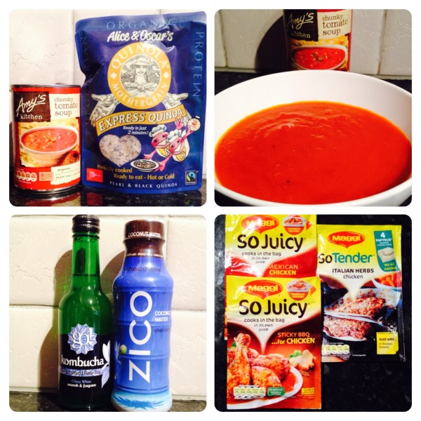 Tomato Soup, Quinoa, Tea, Coconut Water and Maggi