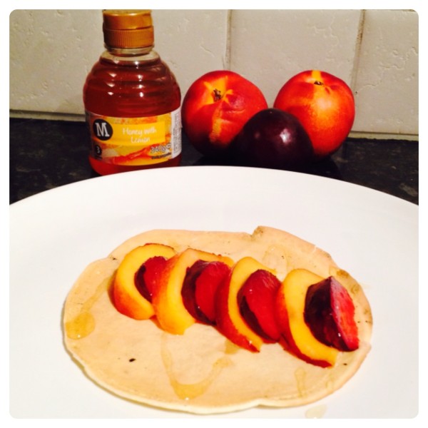 Pancake with Nectarine and Plum with Drizzle of Lemon Honey