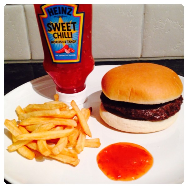 Burger and Chips with Heinz Sweet Chilli