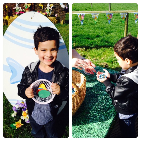 Little Man Exchanging Eggs for Chocolate Eggs