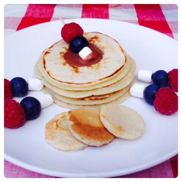 American Style Banana Pancake Stack filled with Warm Chocolate Dipping Sauce