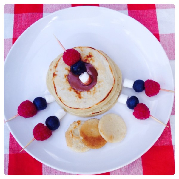 American Style Banana Pancake Stack filled with Warm Chocolate Dipping Sauce