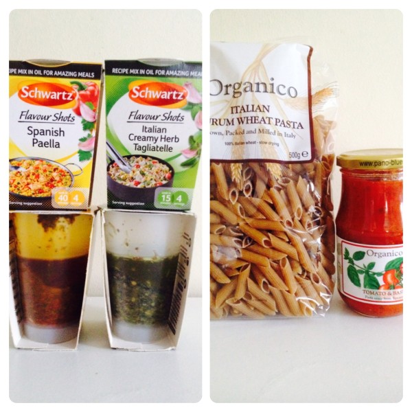 Schwartz Flavour Shots, Organico Pasta and Tomato Sauce