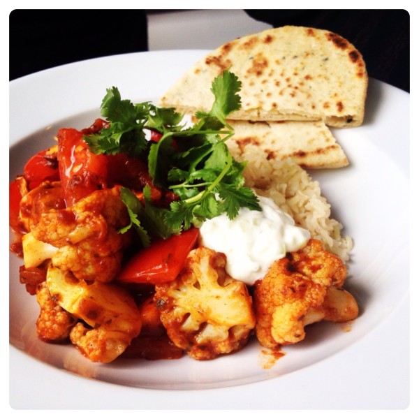 Salmon and Coriander Rogan Josh with Naan Bread and Brown Rice