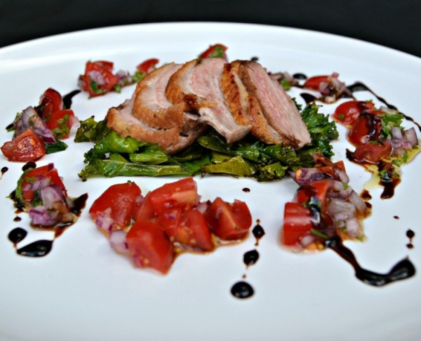 Warm Duck Salad with Curly Kale and Orange & Balsamic Reduction