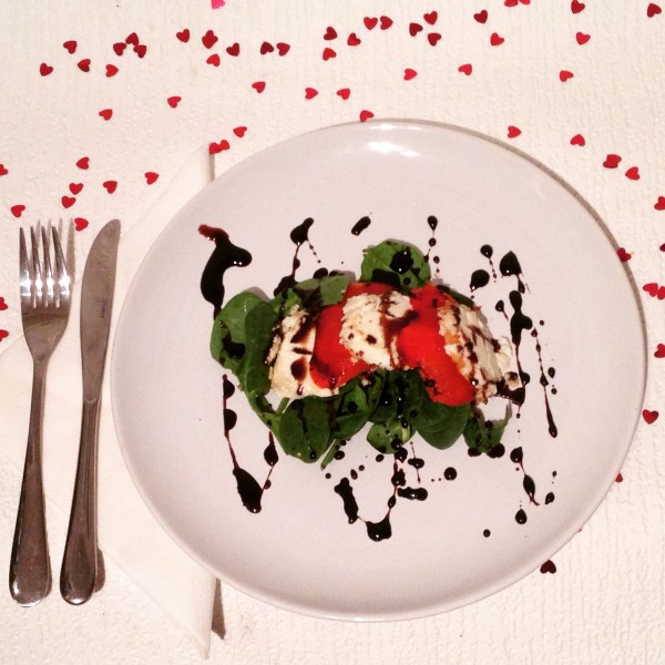 Warm Goat Cheese Salad with Roasted Red Peppers and Balsamic Reduction