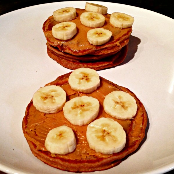 American-Style Protein Pancake with Peanut Butter and Banana