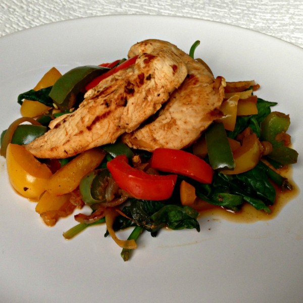 Stir-fry Chicken with Mixed Peppers and Spinach