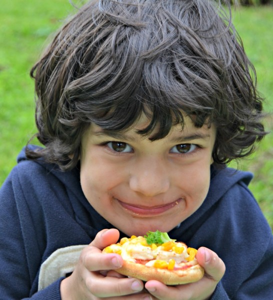 Enjoying Turkey Pizzas at the Picnic